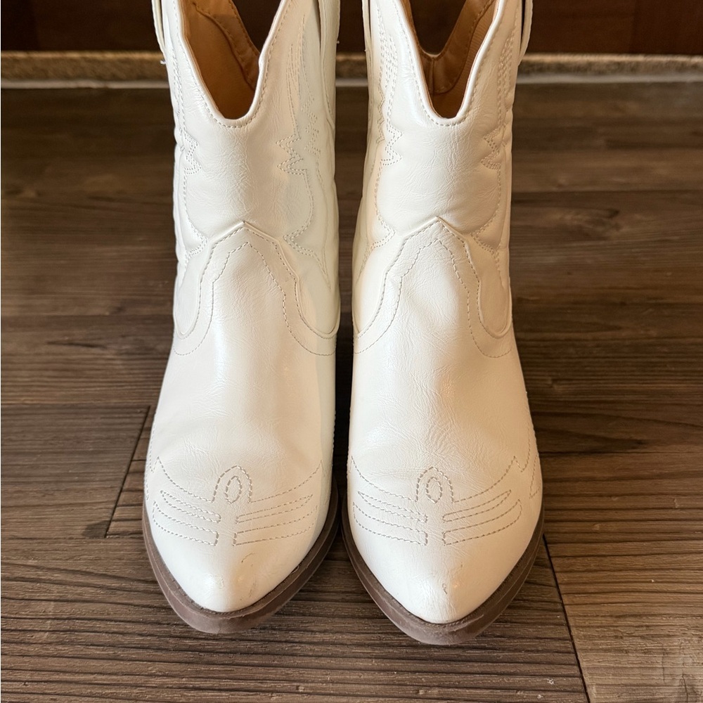 Soda White Western Ankle Boots